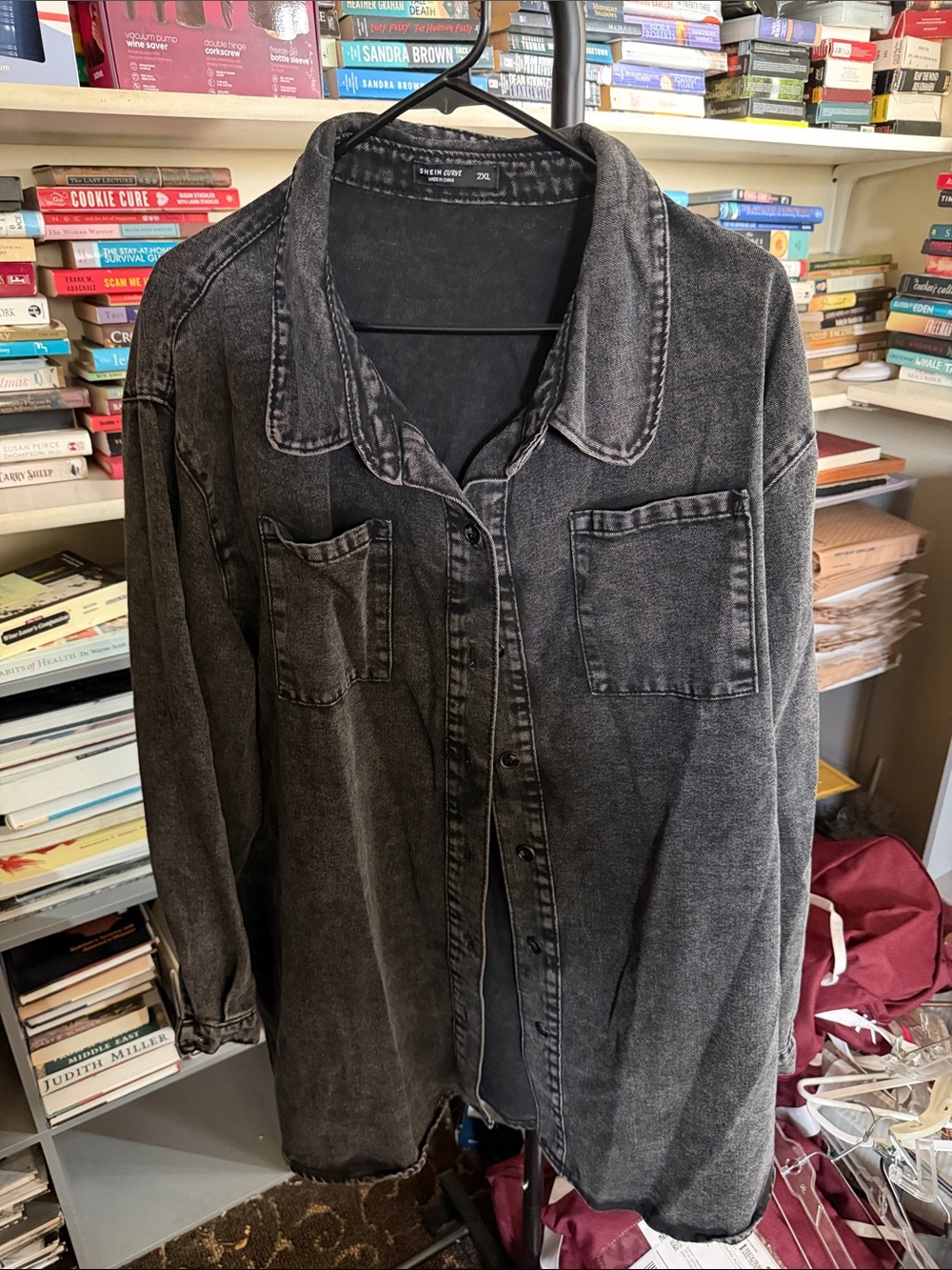 SHEIN Washed Black Denim Button-Up Shirt Jacket